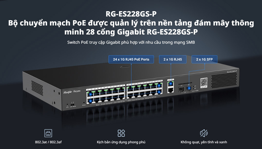 Switch Ruijie RG-ES228GS-P trang bị 28 cổng Gigabit Ethernet