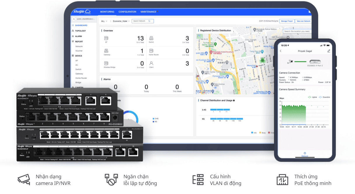 Switch Ruijie RG-ES224GC-V2 quản lý qua Cloud dễ dàng, miễn phí