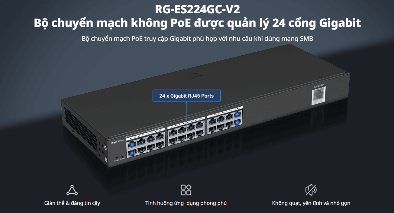 Switch Ruijie RG-ES224GC-V2 với 24 cổng Gigabit
